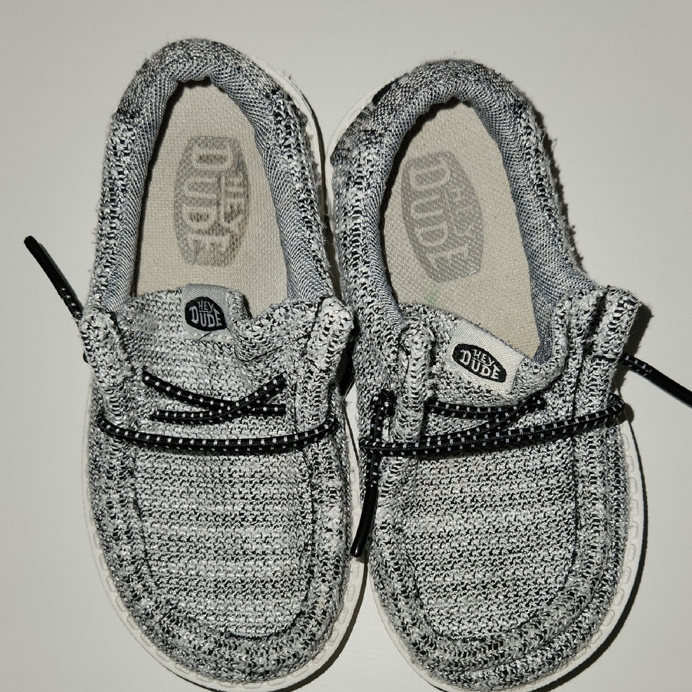 Hey Dude Toddler Gray Moccasin Shoes with Cozy Knit Upper